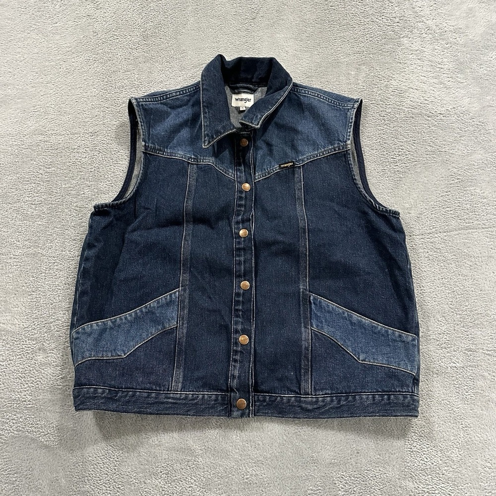 Wrangler Snap Button Jacket Vest Women Large Blue Denim Vtg Y2K Western